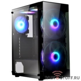 Exegate EX289022RUS Корпус Miditower ExeGate i3 MATRIX (ATX, без БП, 2*USB+1*USB3.0, HD аудио, черный, 2 вент. 18см с RGB подсветкой, пылевые фильтры, передняя и боковая панели - закаленное стекло)