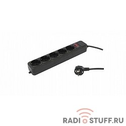 PC PET Сетевой удлинитель AP01006-1.8-BK 1.8м (5 розеток, EURO, EURO/RUS), черный {619893}