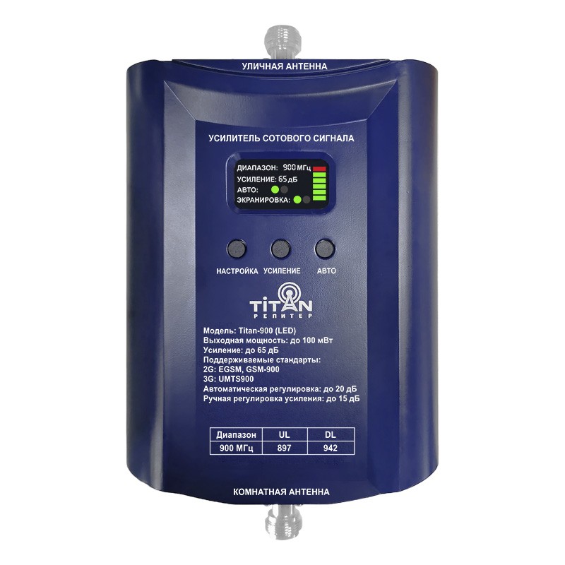 Репитер Titan-900 (LED), 2G/GSM/EGSM, усиление 65 дБ